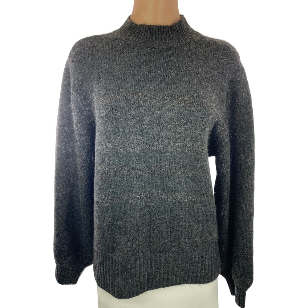 Marled Mock Neck Pullover Sweater Size XL Gray w/ Metallic Stripes Long Sleeves
